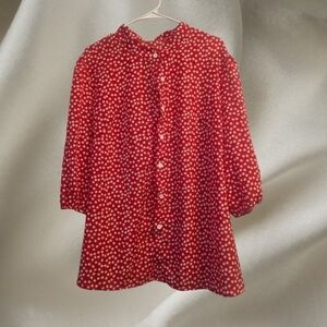 Red Polka Dot Button-Up Blouse